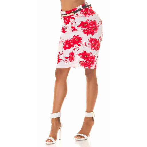 Falda lápiz con estampado floral rojo [3]