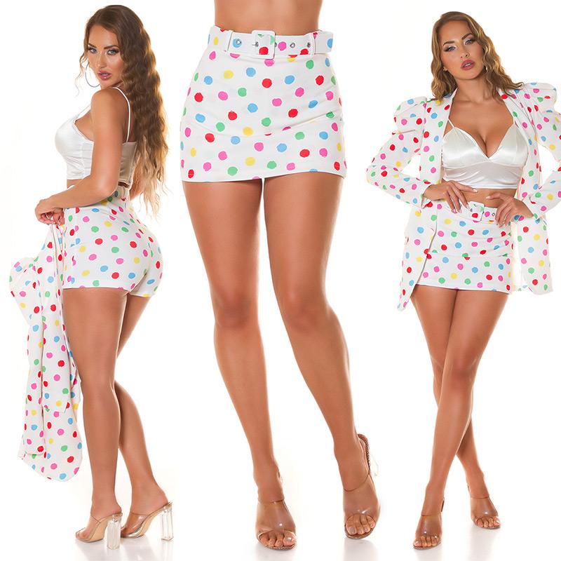 Falda short blanco de lunares y cintur n