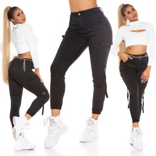 Jeans cargo cintura alta negro