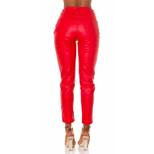 Jeans de cintura alta polipiel rojo [3]