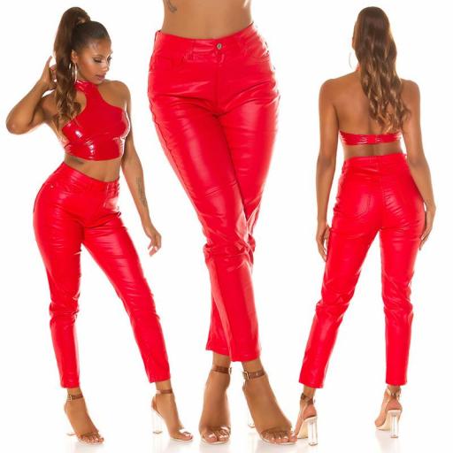 Jeans de cintura alta polipiel rojo