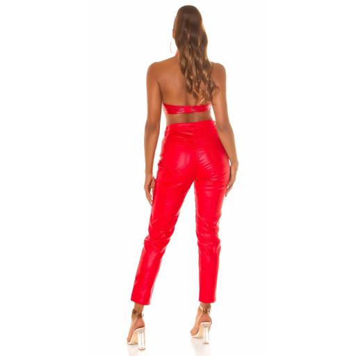 Jeans de cintura alta polipiel rojo [6]