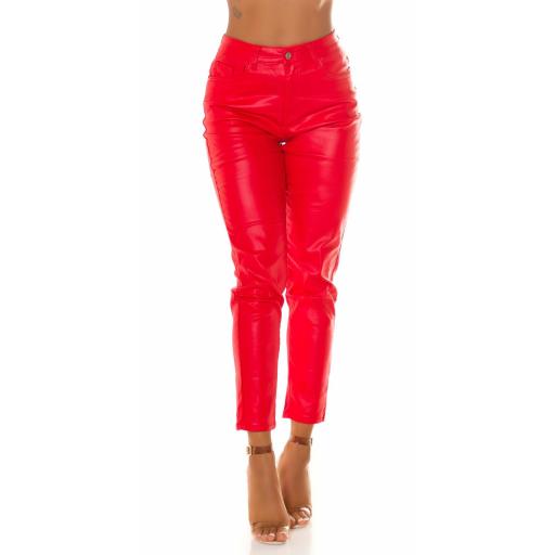 Jeans de cintura alta polipiel rojo [2]