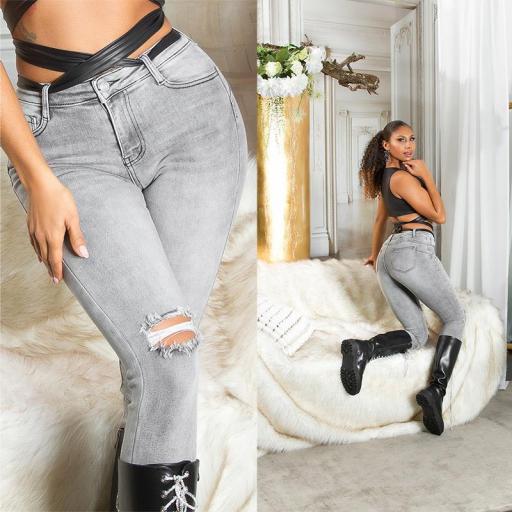 Jeans gris con rotos de cintura alta [15]