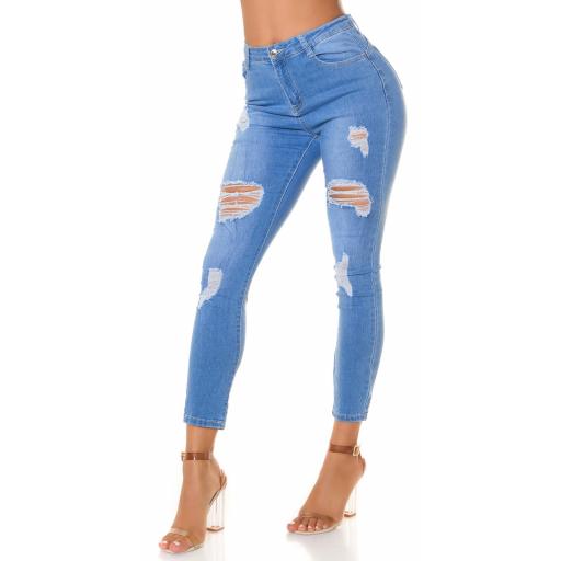 Jeans skinny azul cintura alta y rotos [2]