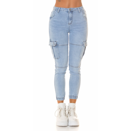 Jeans skinny cintura alta de cargo azul [6]