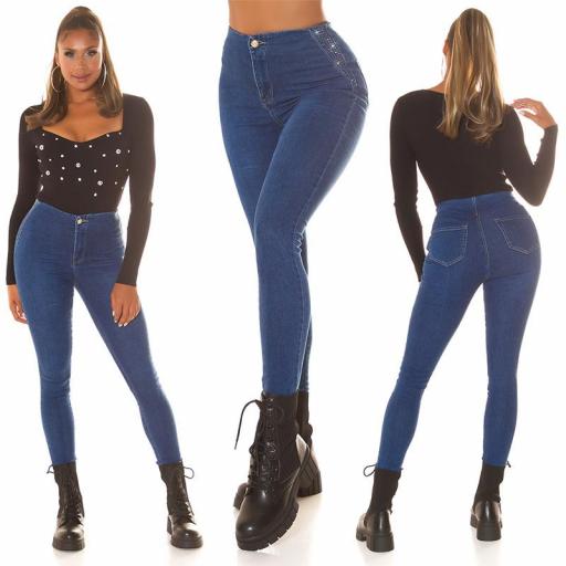 Jeans skinny con detalle brillante azul