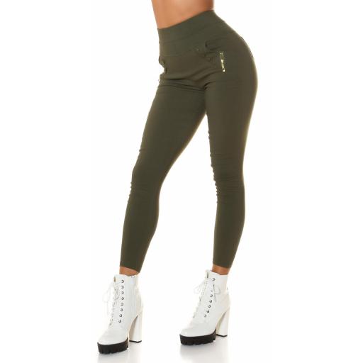 Leggings de moda de Cintura Alta Khaki  [2]