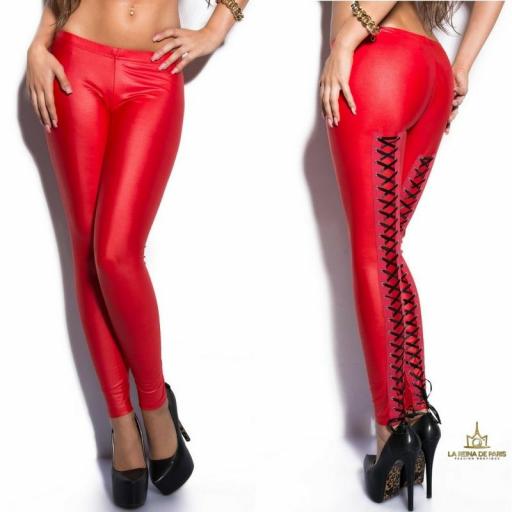 leggings atractivos cordones rojo [2]
