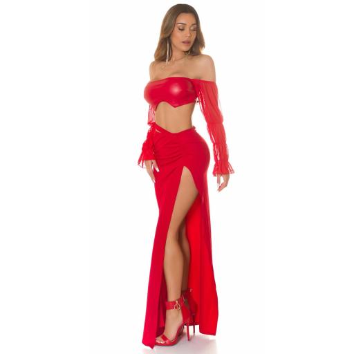 Maxi falda con abertura en rojo [6]