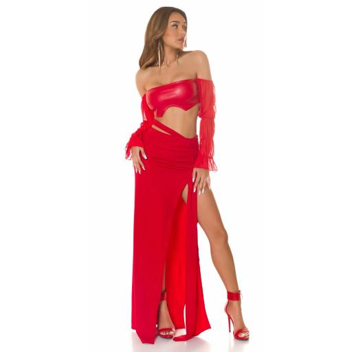 Maxi falda con abertura en rojo [8]