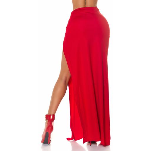 Maxi falda con abertura en rojo [1]