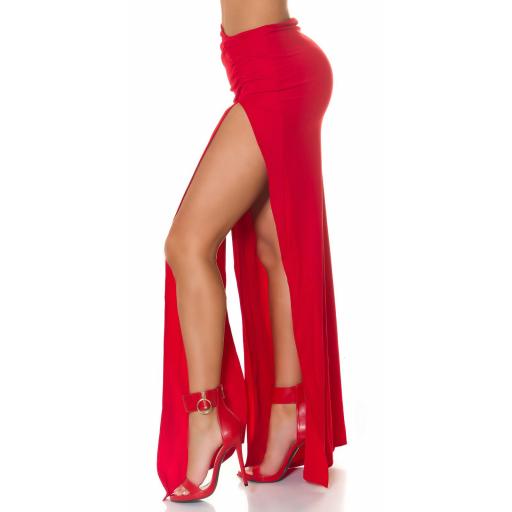 Maxi falda con abertura en rojo [3]