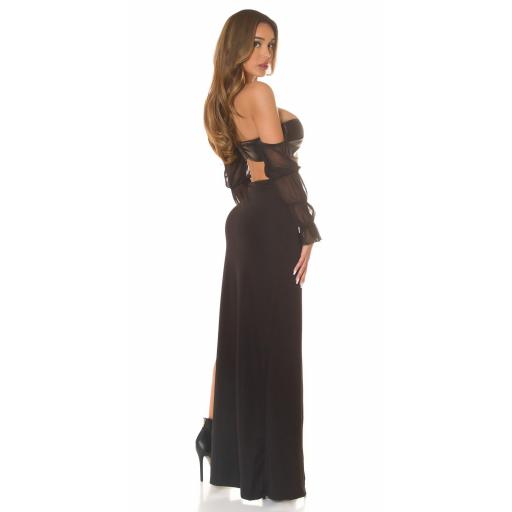 Maxi falda elegante en negro con recorte [5]