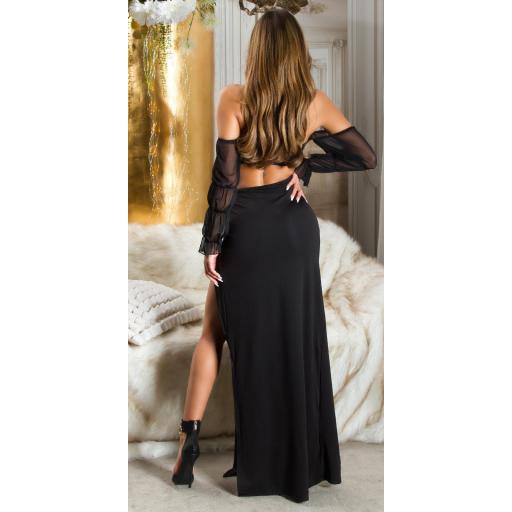 Maxi falda elegante en negro con recorte [11]