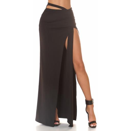Maxi falda elegante en negro con recorte [4]
