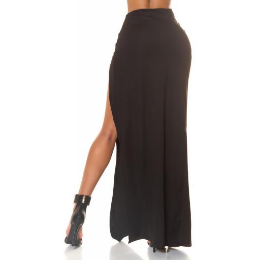 Maxi falda elegante en negro con recorte [1]