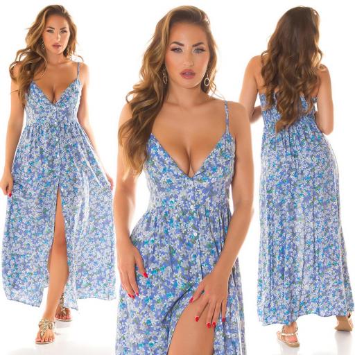 Maxi vestido azul con estampado floral [0]