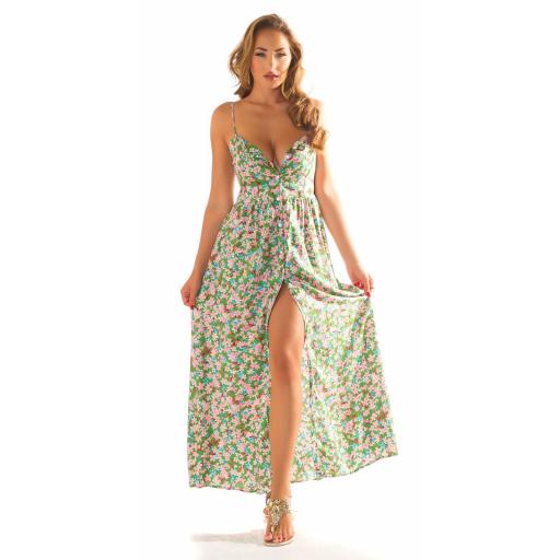 Maxi vestido con estampado floral verde [2]