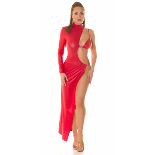Maxi vestido rojo polipiel y aberturas [2]