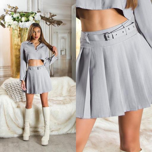 Mini falda gris con cinturón y pliegues [13]