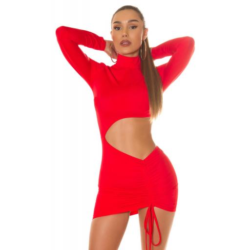 Mini vestido fruncido y recorte rojo [7]