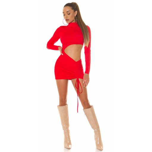 Mini vestido fruncido y recorte rojo [3]