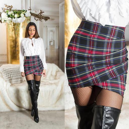 Minifalda cintura alta escocesa negro [14]