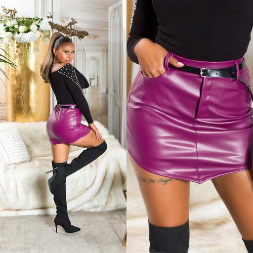 Minifalda de polipiel con cinturón lila [9]