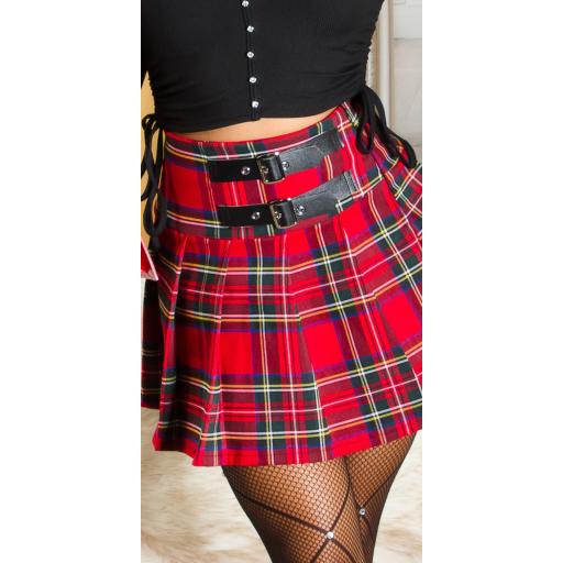 Minifalda escocesa de cintura alta rojo [13]