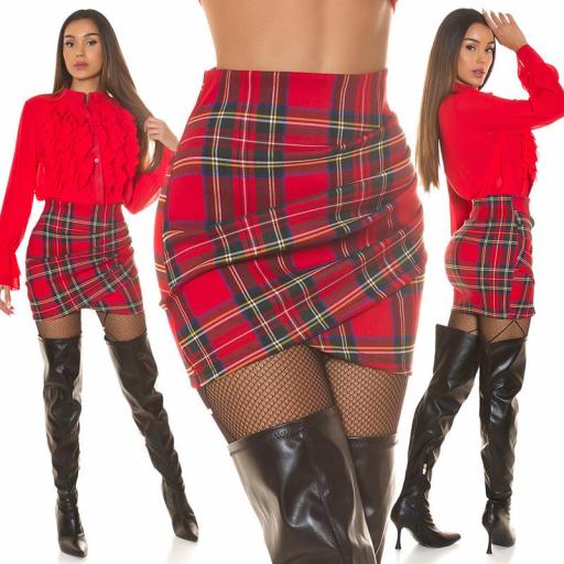 Minifalda escocesa drapeado rojo
