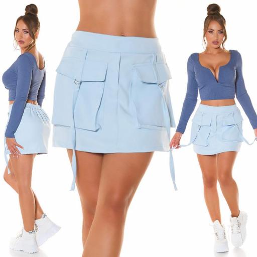 Minifalda estilo cargo cintura alta azul