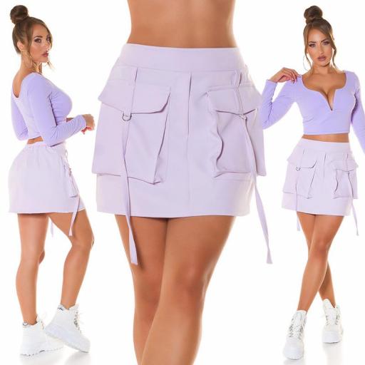 Minifalda estilo cargo lila cintura alta