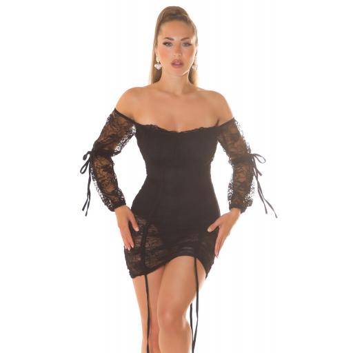 Minivestido negro Off-Shoulder encaje  [2]