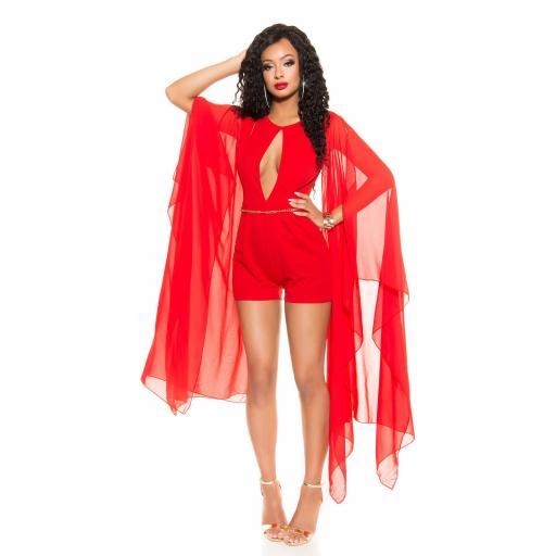 Mono de vestir corto escote sexy rojo [5]