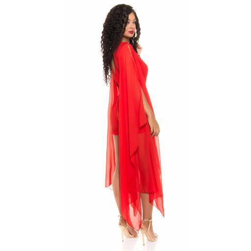 Mono de vestir corto escote sexy rojo [13]