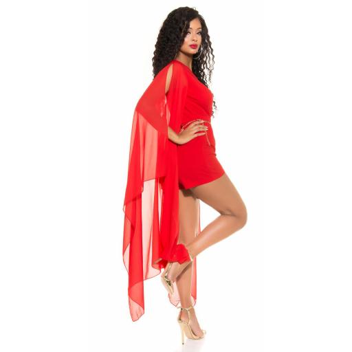 Mono de vestir corto escote sexy rojo [8]