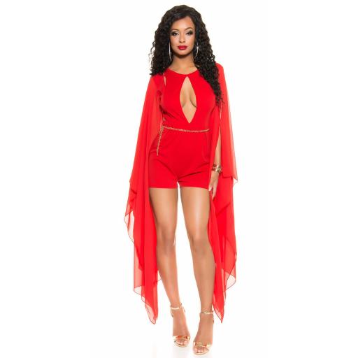 Mono de vestir corto escote sexy rojo [9]