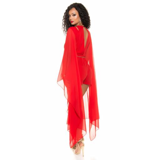 Mono de vestir corto escote sexy rojo [12]