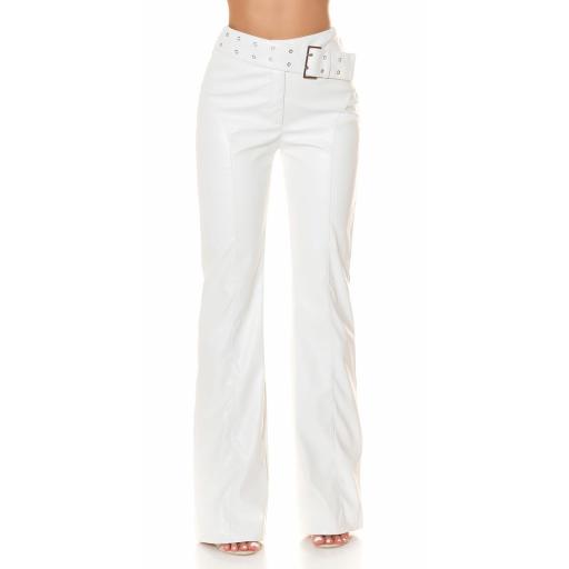Pantalón blanco cintura alta con hebilla [1]