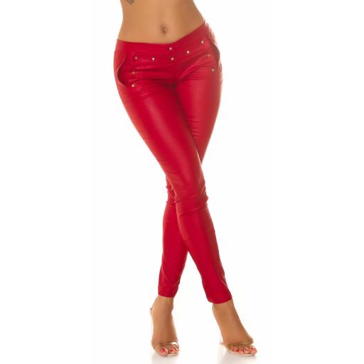 Pantalón de motera ajustado cuero rojo [1]