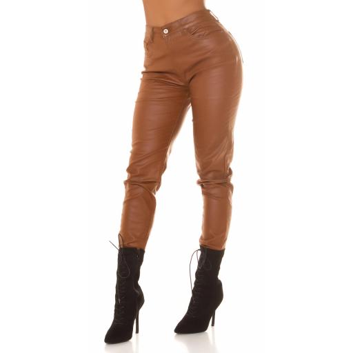Pantalón polipiel cintura alta marrón [4]