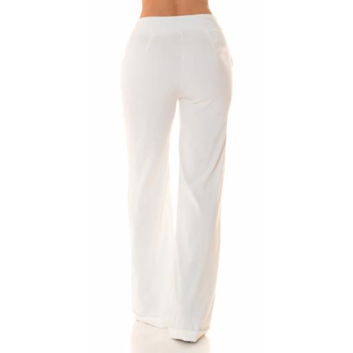 Pantalones anchos cintura alta en blanco [2]
