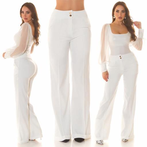 Pantalones anchos cintura alta en blanco