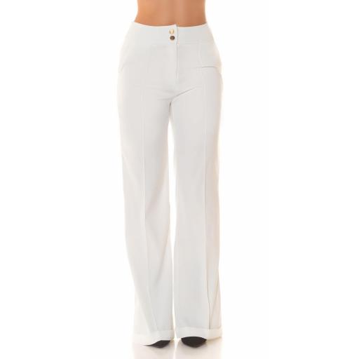 Pantalones anchos cintura alta en blanco [3]