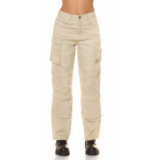 Pantalones cargo de cintura alta beige [2]