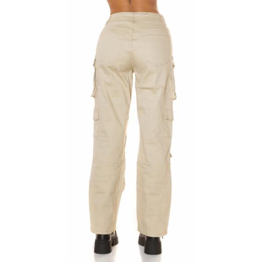 Pantalones cargo de cintura alta beige [1]