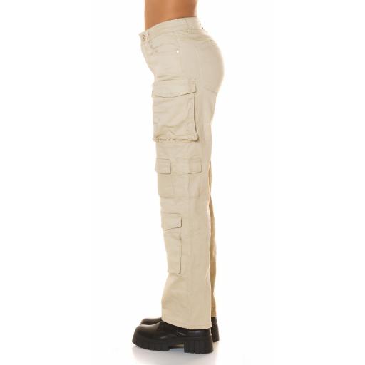 Pantalones cargo de cintura alta beige [3]