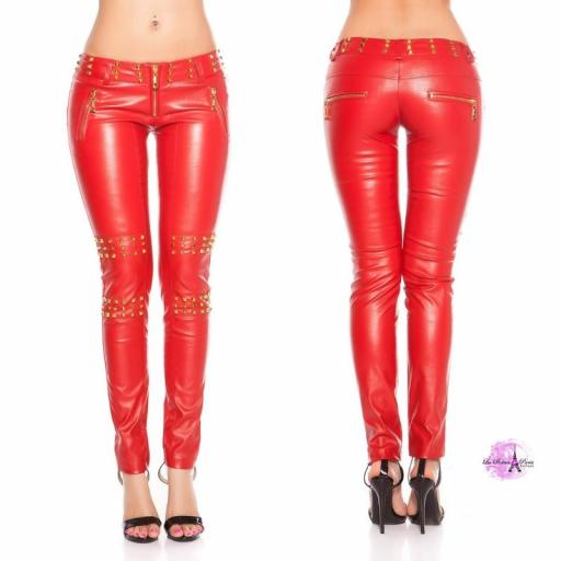 Pantalones cuero atractivos Deyli rojo
