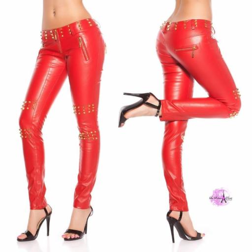 Pantalones cuero atractivos Deyli rojo [3]